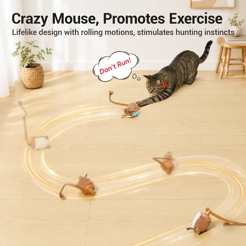 Potaroma Smart Rolling Mouse Cat Toy – Motion-Activated Electric Interactive Toy for Indoor Cats & Kittens