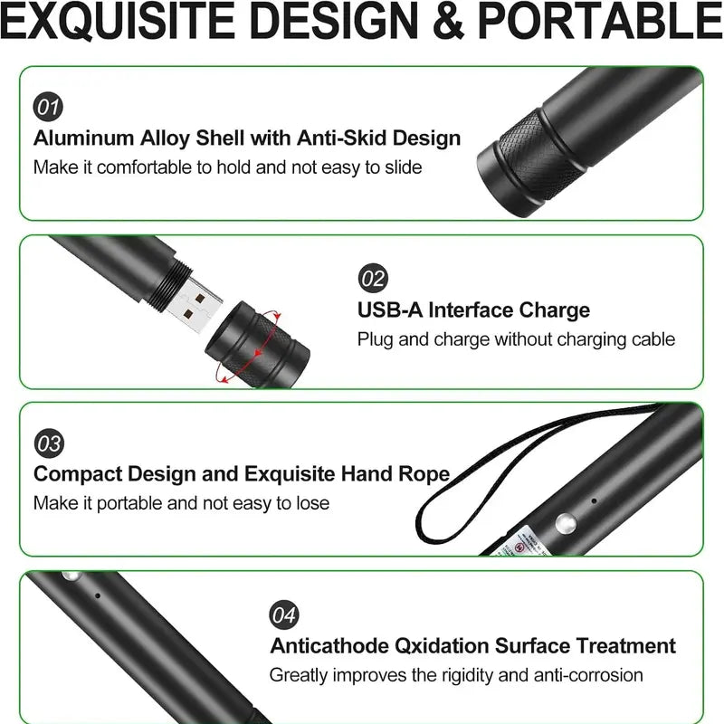 Rechargeable Green Laser Pointer & Line Light Flashlight – Long Range Presentation Pen, Office Tool & Interactive Cat Toy for Pets
