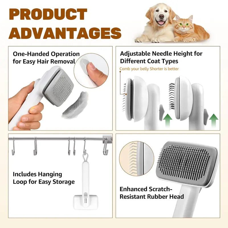 Self-Cleaning Cat & Dog Slicker Brush – 1-Click Deshedding Comb for Undercoat & Loose Hair Removal