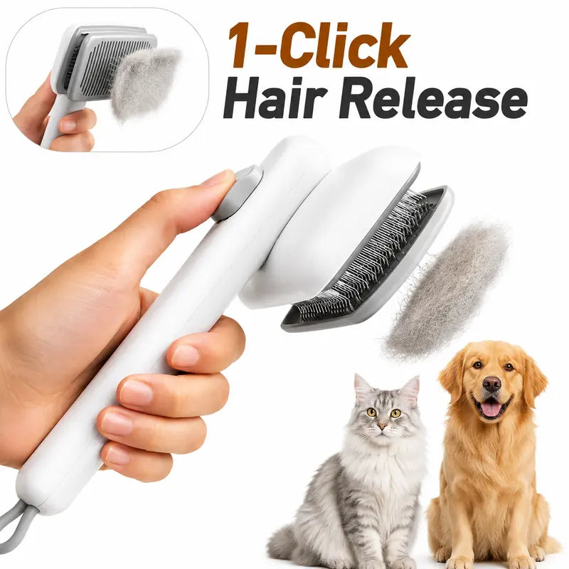 Self-Cleaning Cat & Dog Slicker Brush – 1-Click Deshedding Comb for Undercoat & Loose Hair Removal