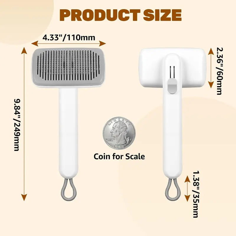 Self-Cleaning Cat & Dog Slicker Brush – 1-Click Deshedding Comb for Undercoat & Loose Hair Removal