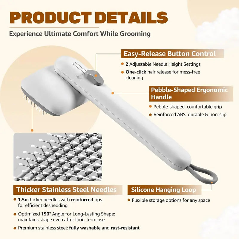 Self-Cleaning Cat & Dog Slicker Brush – 1-Click Deshedding Comb for Undercoat & Loose Hair Removal