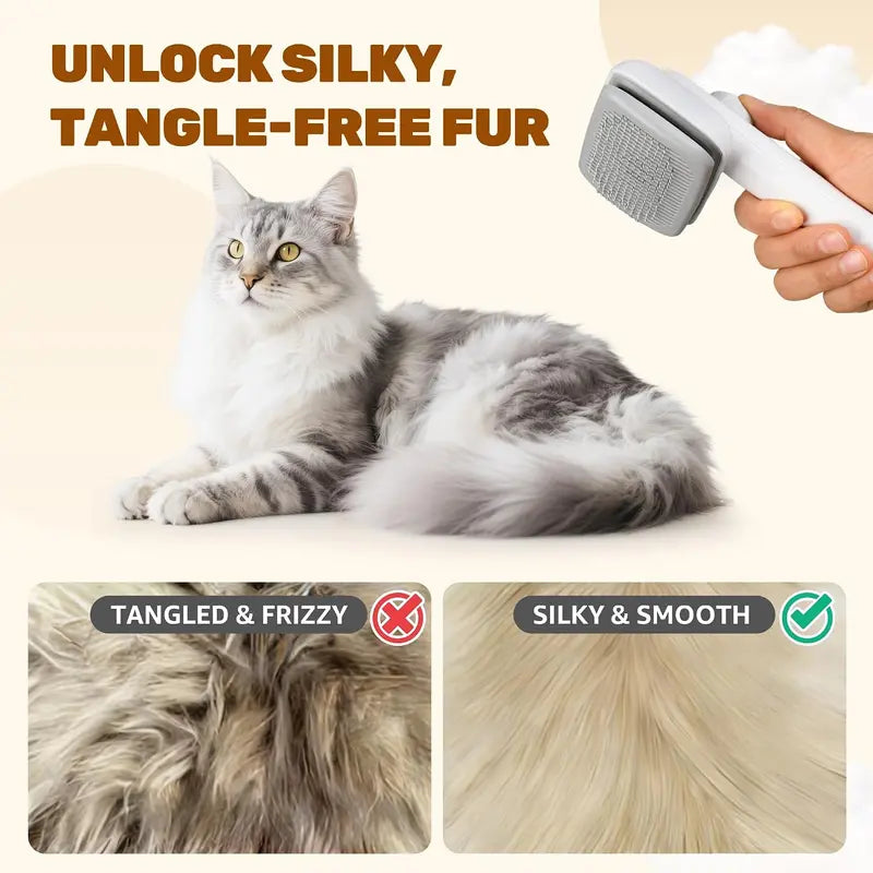 Self-Cleaning Cat & Dog Slicker Brush – 1-Click Deshedding Comb for Undercoat & Loose Hair Removal