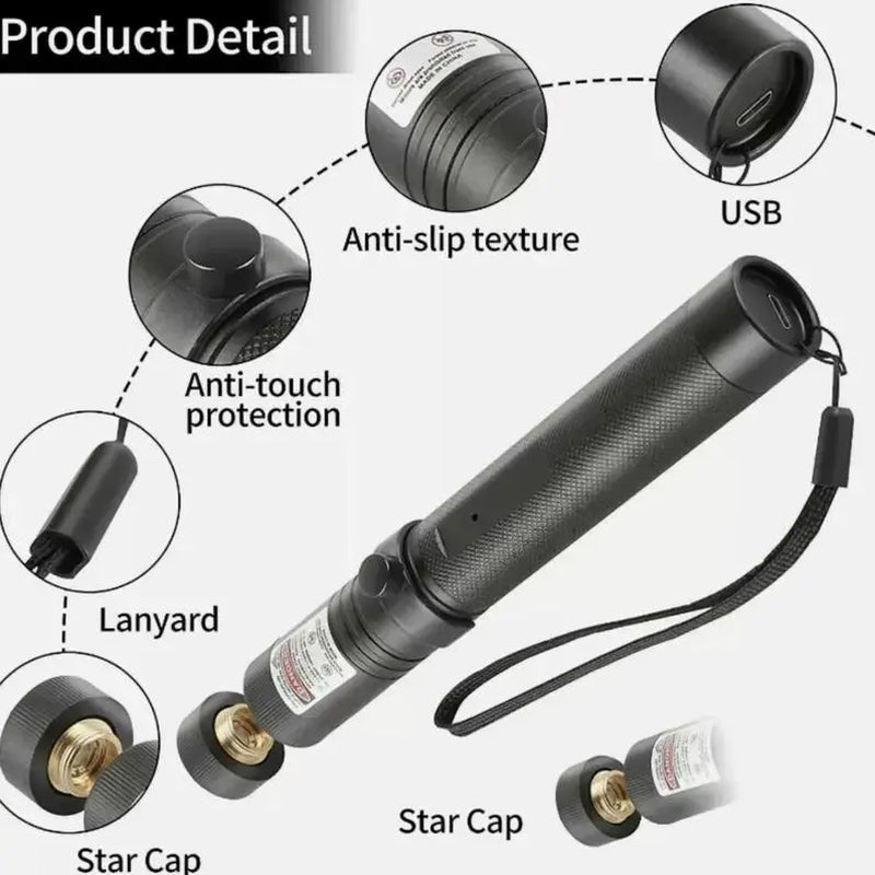 Rechargeable Green Laser Pointer & Line Light Flashlight – Long Range Presentation Pen, Office Tool & Interactive Cat Toy for Pets