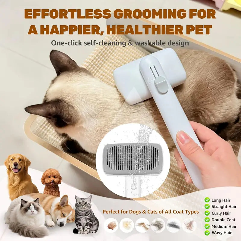Self-Cleaning Cat & Dog Slicker Brush – 1-Click Deshedding Comb for Undercoat & Loose Hair Removal
